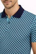 Erkek Pike Kumaş Polo Yaka Desenli Tişört Kısa Kol Yazlık T-Shirt - Turkuaz