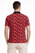 Erkek Pike Kumaş Polo Yaka Palmiye Desenli Tişört Kısa Kol Yazlık T-Shirt - Kırmızı