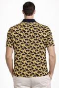 Erkek Pike Kumaş Polo Yaka Palmiye Desenli Tişört Kısa Kol Yazlık T-Shirt - Sarı