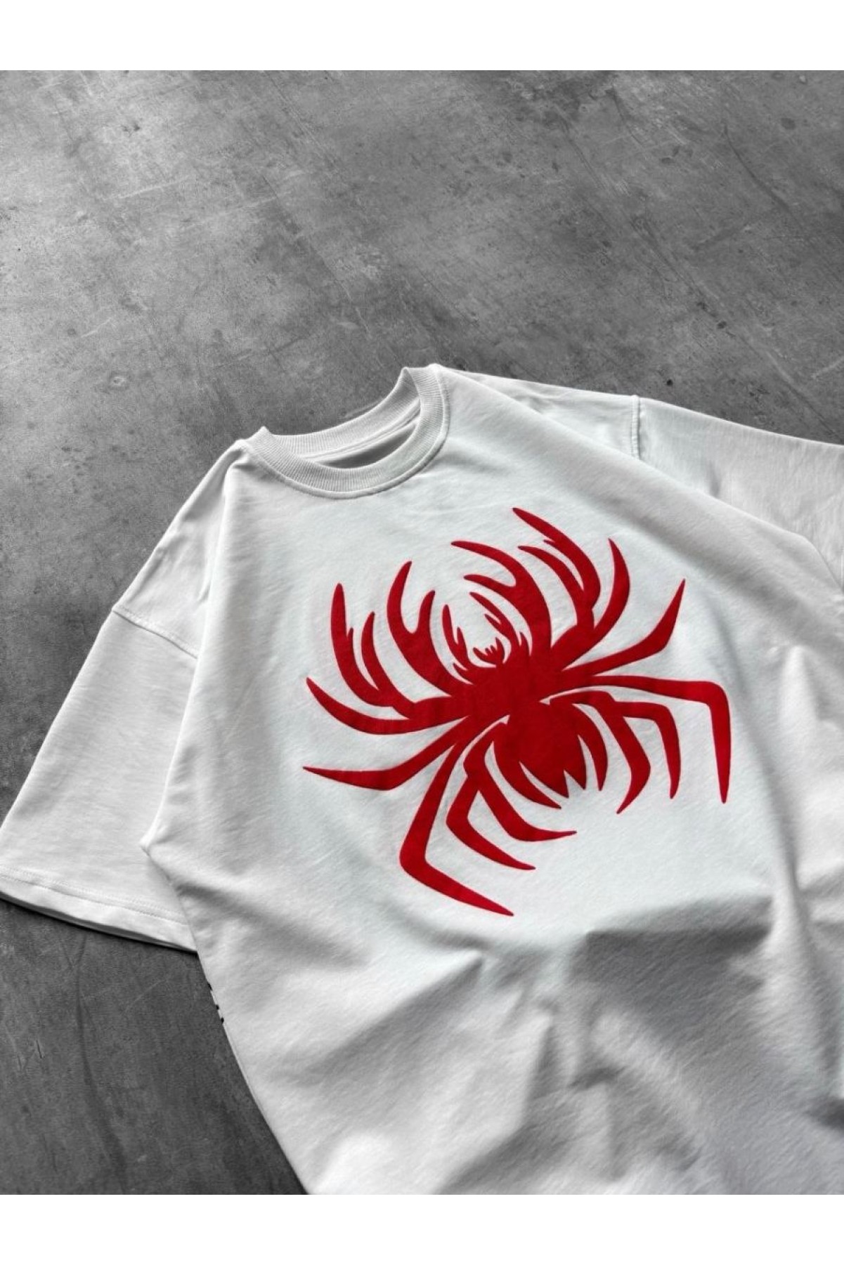 Erkek Örümcek Baskılı Tişört Kısa Kollu Bisiklet Yaka T-Shirt - Beyaz