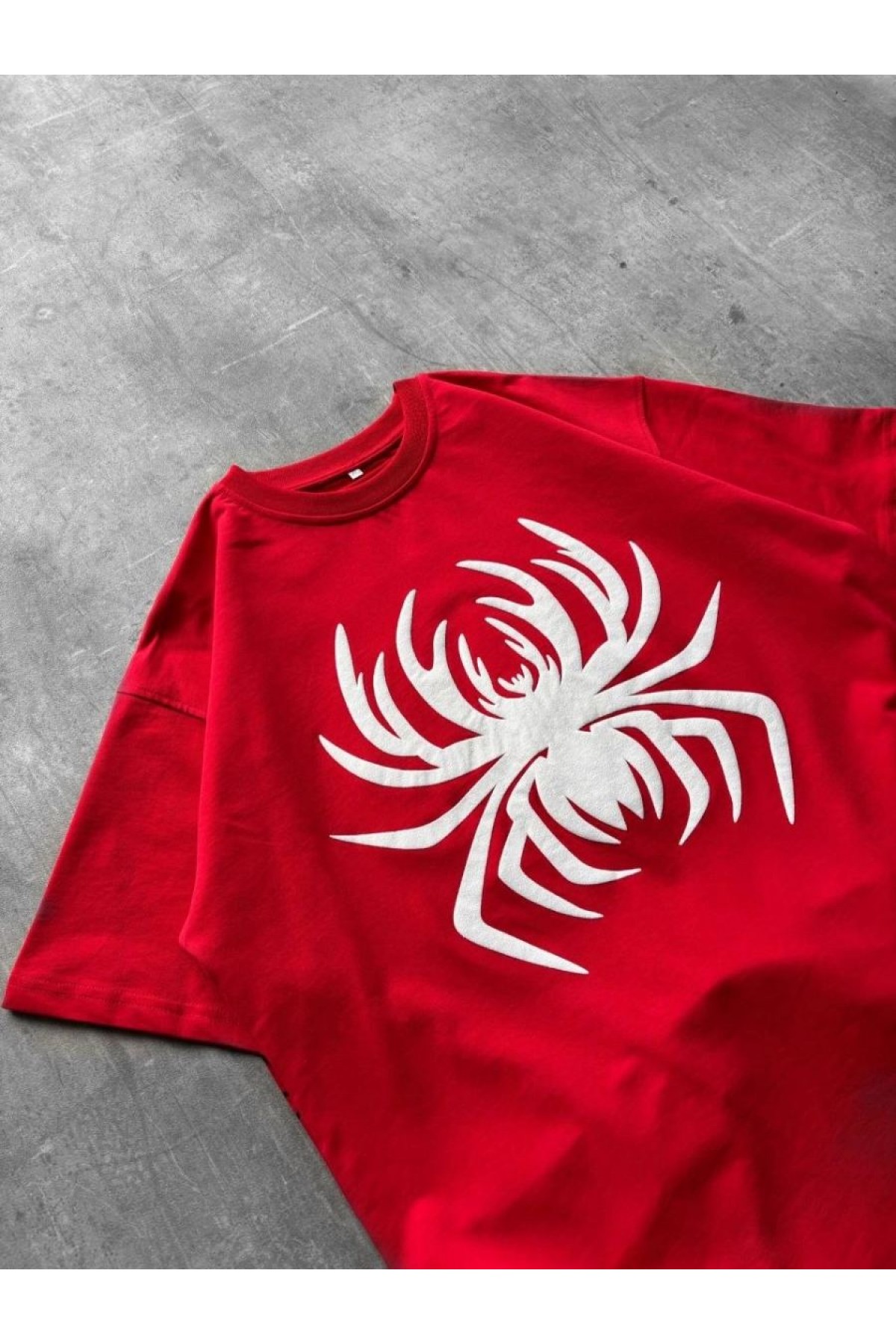 Erkek Örümcek Baskılı Tişört Kısa Kollu Bisiklet Yaka T-Shirt - Kırmızı