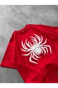 Erkek Örümcek Baskılı Tişört Kısa Kollu Bisiklet Yaka T-Shirt - Kırmızı