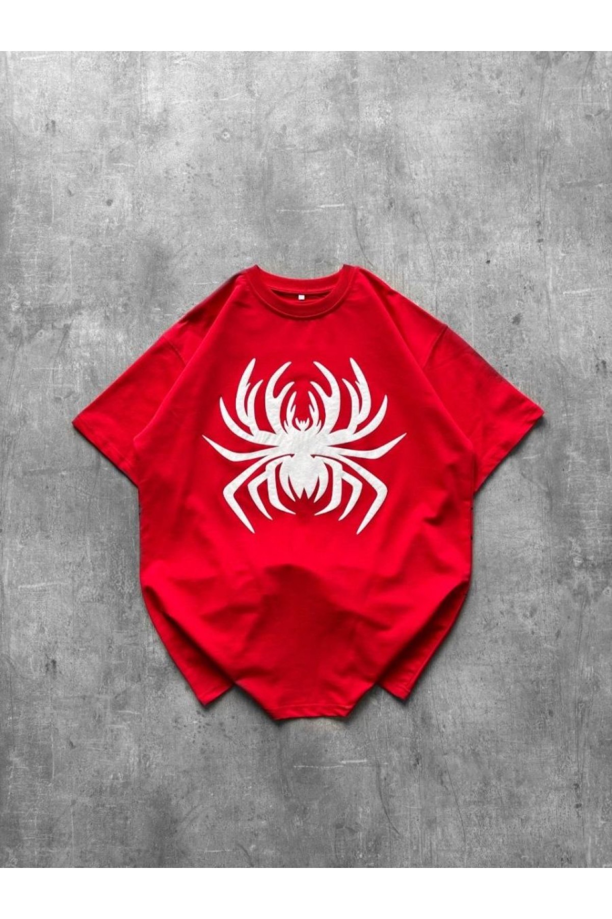 Kadın Örümcek Baskılı Tişört Kısa Kollu Bisiklet Yaka T-Shirt - Kırmızı