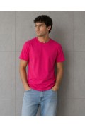 Erkek Basic Pamuklu Tişört Bisiklet Yaka Düz Renk Regular Fit T-Shirt - Fuşya