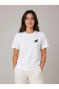 Kadın Minimal Geyik Logolu Tişört Bisiklet Yaka Kısa kol Yazlık T-Shirt - Beyaz