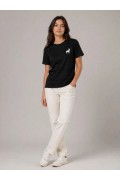 Kadın Minimal Geyik Logolu Tişört Bisiklet Yaka Kısa kol Yazlık T-Shirt - Siyah