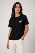 Kadın Minimal Geyik Logolu Tişört Bisiklet Yaka Kısa kol Yazlık T-Shirt - Siyah