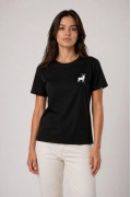 Kadın Minimal Geyik Logolu Tişört Bisiklet Yaka Kısa kol Yazlık T-Shirt - Siyah