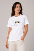 Kadın Müzik Temalı Baskılı Tişört Bisiklet Yaka Kısa Kol T-Shirt - Beyaz