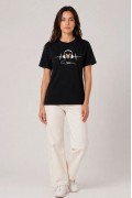 Kadın Müzik Temalı Baskılı Tişört Bisiklet Yaka Kısa Kol T-Shirt - Siyah