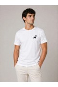 Erkek Minimal Geyik Logolu Tişört Bisiklet Yaka Kısa kol Yazlık T-Shirt - Beyaz