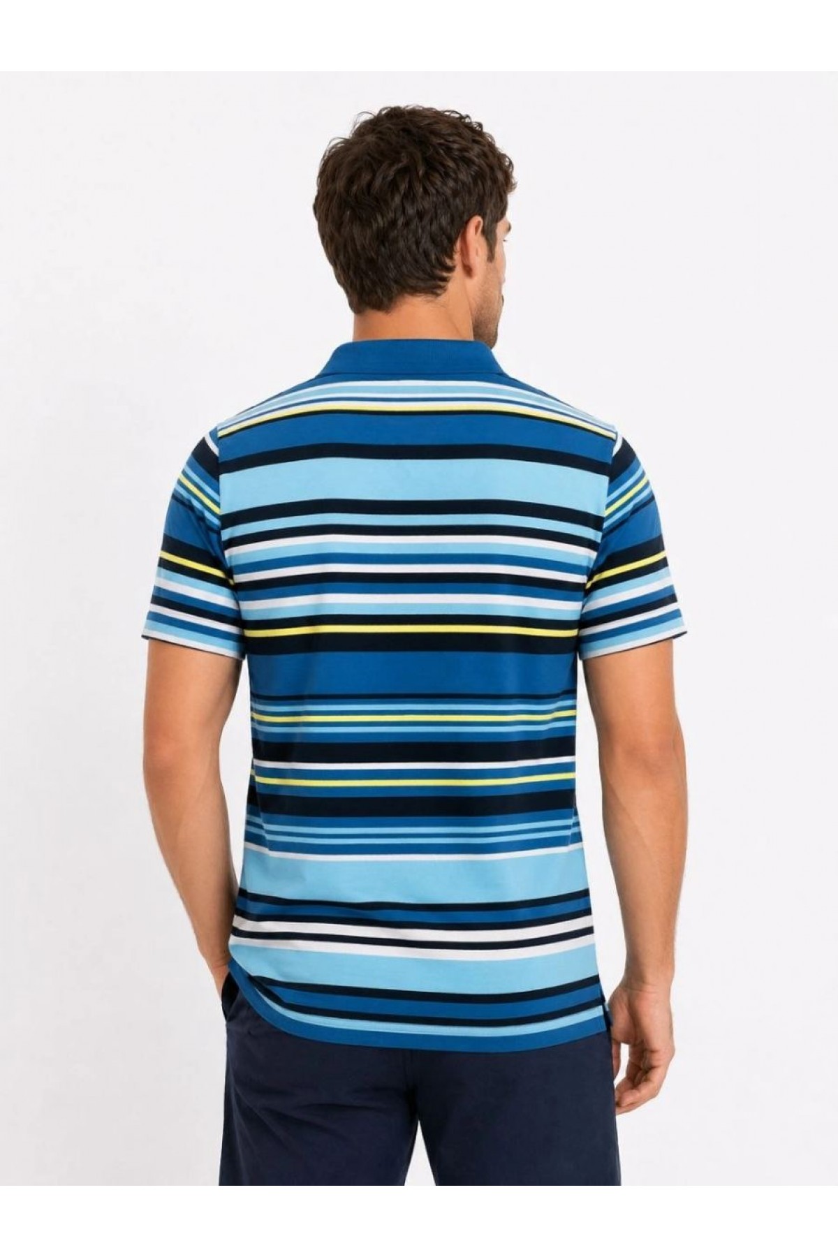 Erkek Çizgili Polo Yaka Tişört Kısa Kol Yazlık T-Shirt Regular Fit - Mavi
