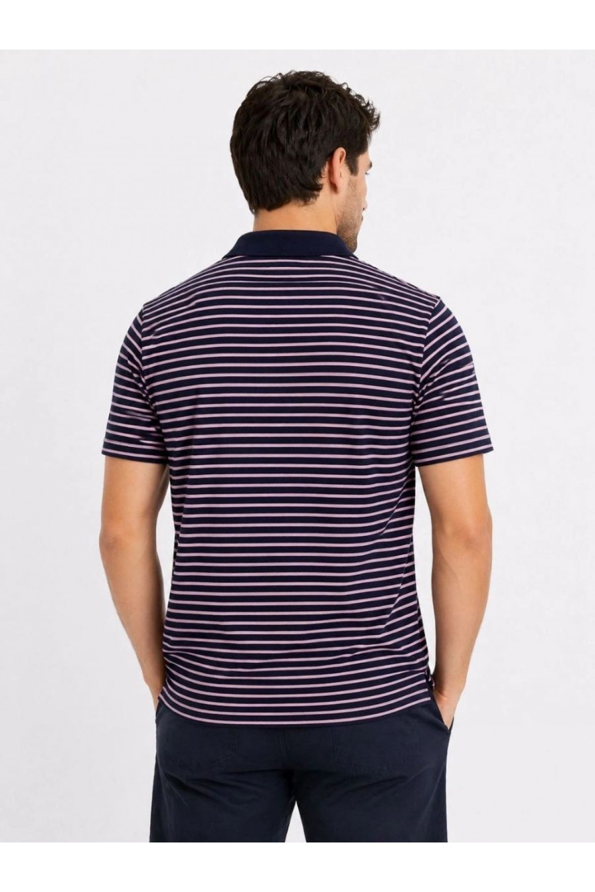 Erkek Pike Kumaş Gül Kurusu Çizgili Polo Yaka Tişört Kısa Kol T-Shirt - Siyah