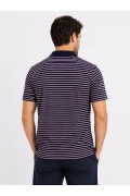Erkek Pike Kumaş Gül Kurusu Çizgili Polo Yaka Tişört Kısa Kol T-Shirt - Siyah