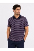 Erkek Pike Kumaş Gül Kurusu Çizgili Polo Yaka Tişört Kısa Kol T-Shirt - Siyah