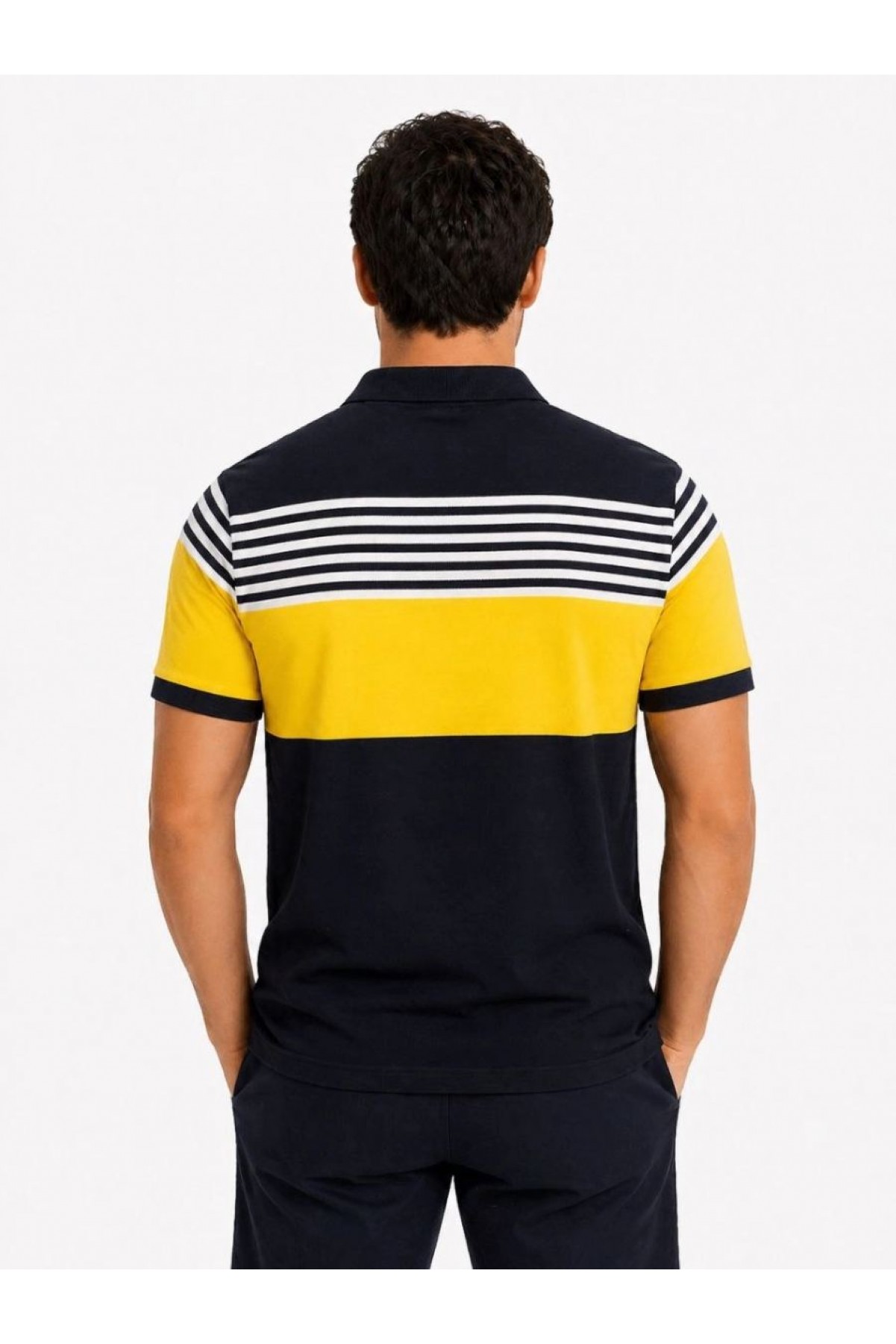 Erkek Pike Kumaş Çizgili Polo Yaka Tişört Kısa Kol Yazlık T-Shirt - Lacivert