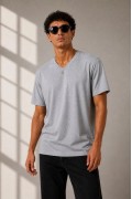 Erkek V Yaka Basic Tişört Kısa Kol Yazlık Regular Fit T-Shirt - Gri
