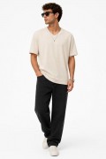 Erkek V Yaka Basic Tişört Kısa Kol Yazlık Regular Fit T-Shirt - Bej