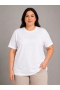 Kadın Battal Big Size Basic Tişört Bisiklet Yaka Rahat Kalıp T-Shirt - Beyaz