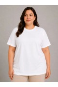 Kadın Battal Big Size Basic Tişört Bisiklet Yaka Rahat Kalıp T-Shirt - Beyaz