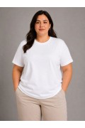 Kadın Battal Big Size Basic Tişört Bisiklet Yaka Rahat Kalıp T-Shirt - Beyaz
