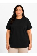 Kadın Battal Big Size Basic Tişört Bisiklet Yaka Rahat Kalıp T-Shirt - Siyah