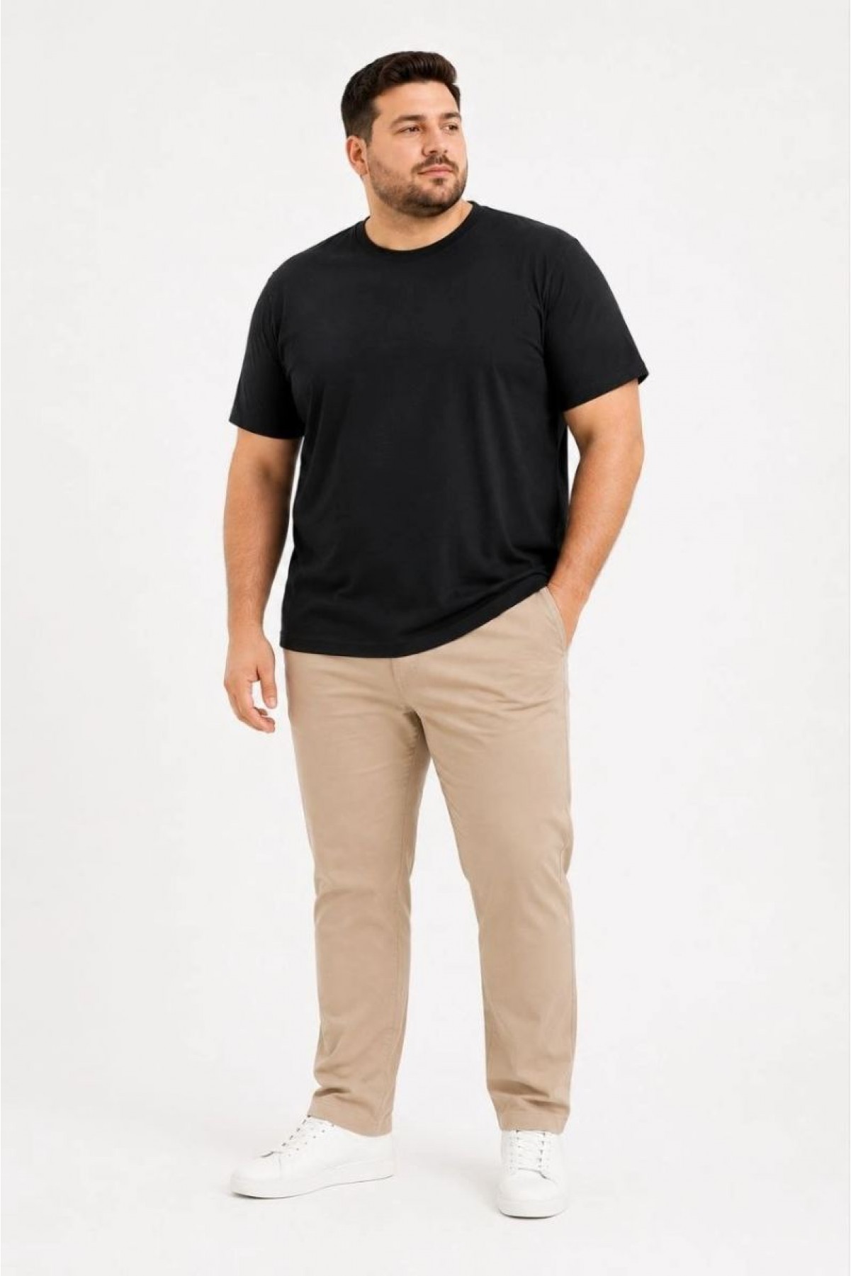 Erkek Battal Big Size Basic Tişört Bisiklet Yaka Rahat Kalıp T-Shirt - Siyah