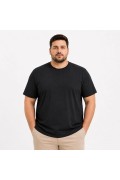 Erkek Battal Big Size Basic Tişört Bisiklet Yaka Rahat Kalıp T-Shirt - Siyah