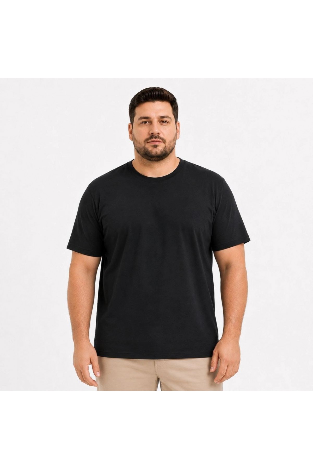 Erkek Battal Big Size Basic Tişört Bisiklet Yaka Rahat Kalıp T-Shirt - Siyah