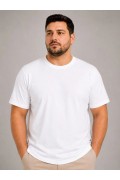 Erkek Battal Big Size Basic Tişört Bisiklet Yaka Rahat Kalıp T-Shirt - Beyaz
