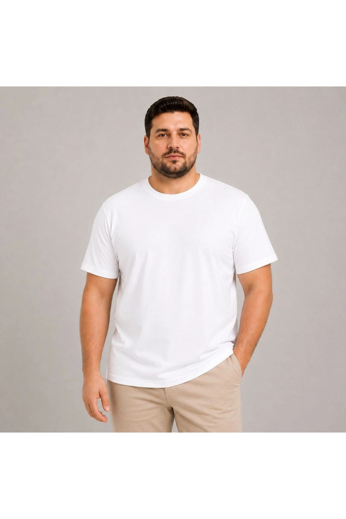 Erkek Battal Big Size Basic Tişört Bisiklet Yaka Rahat Kalıp T-Shirt - Beyaz