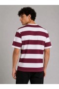 Erkek Çizgili Oversize Tişört Bisiklet Yaka Kısa Kol Yazlık T-Shirt - Bordo