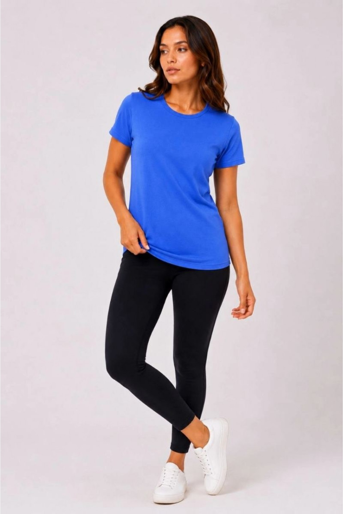 Kadın Basic Tişört Bisiklet Yaka Kısa Kol Günlük Yazlık Slim fit T-Shirt - Mavi
