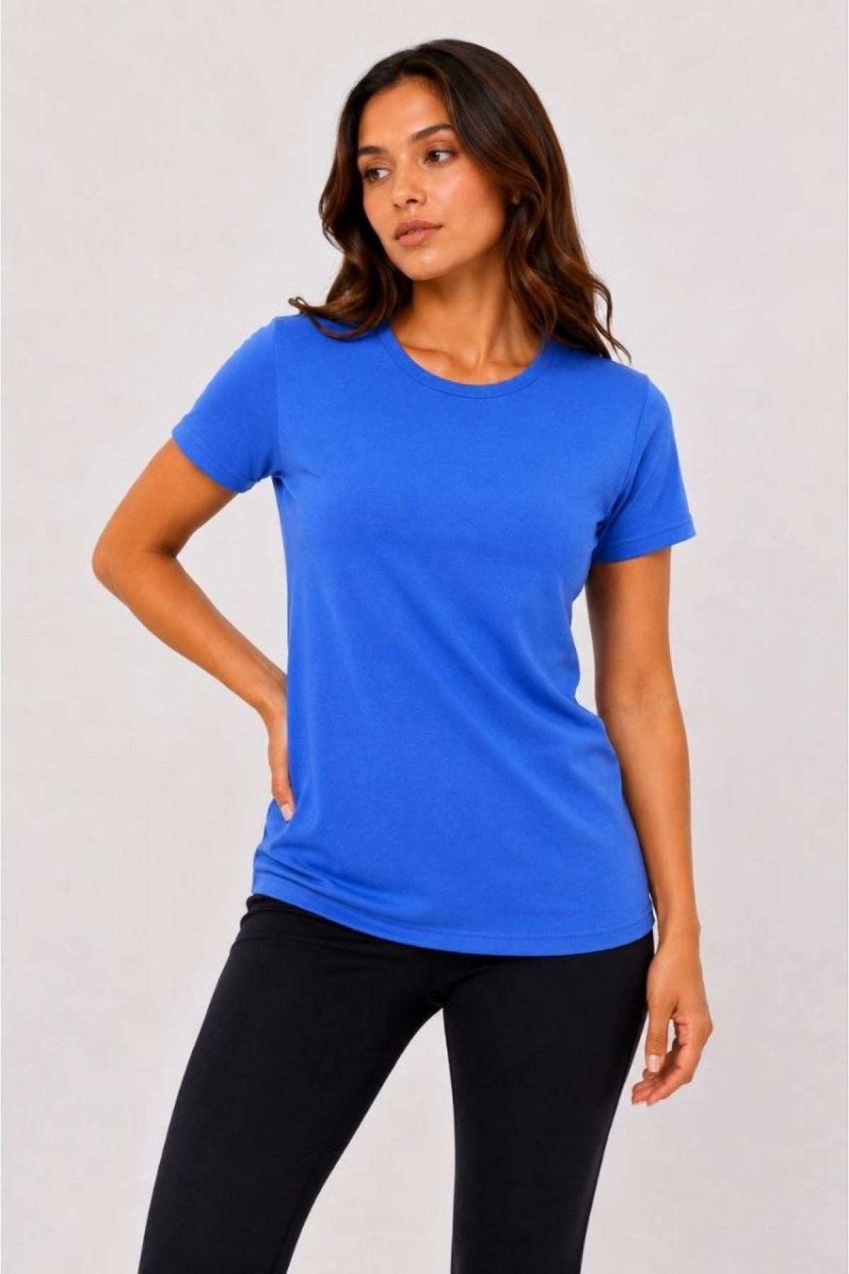 Kadın Basic Tişört Bisiklet Yaka Kısa Kol Günlük Yazlık Slim fit T-Shirt - Mavi