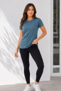 Kadın Basic Tişört Bisiklet Yaka Kısa Kol Günlük Yazlık Slim fit T-Shirt - Füme
