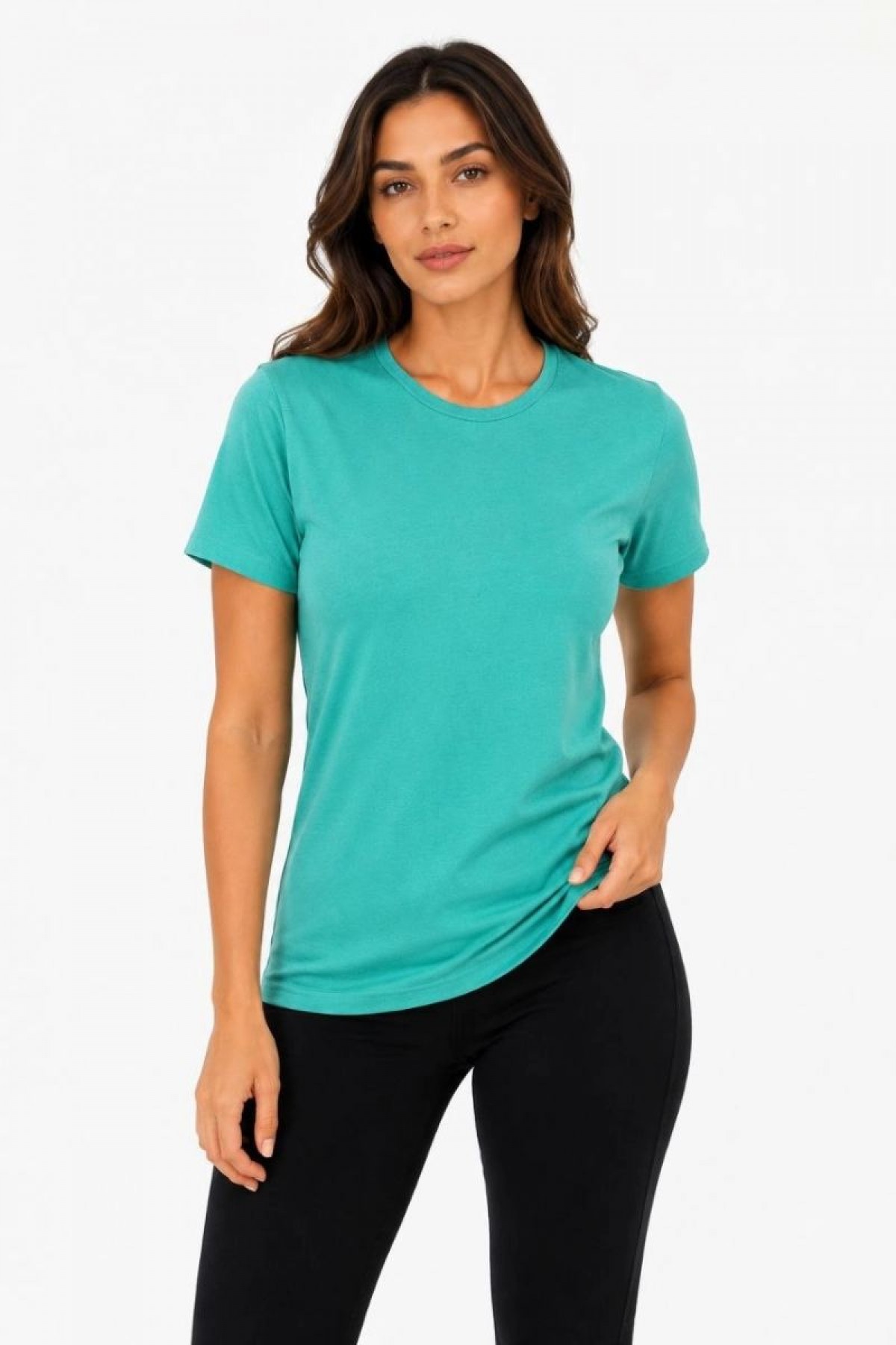 Kadın Basic Tişört Bisiklet Yaka Kısa Kol Günlük Yazlık Slim fit T-Shirt - Su Yeşili