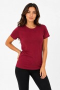 Kadın Basic Tişört Bisiklet Yaka Kısa Kol Günlük Yazlık Slim fit T-Shirt - Bordo