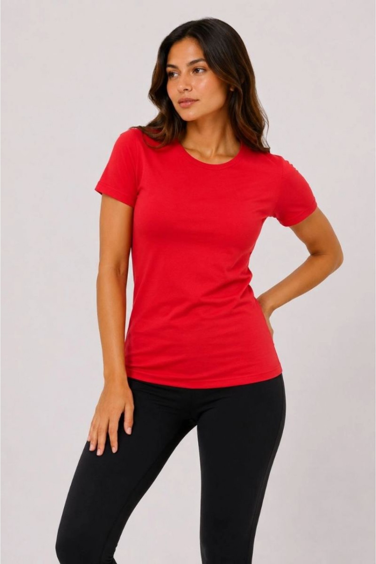 Kadın Basic Tişört Bisiklet Yaka Kısa Kol Günlük Yazlık Slim fit T-Shirt - Kırmızı
