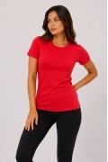Kadın Basic Tişört Bisiklet Yaka Kısa Kol Günlük Yazlık Slim fit T-Shirt - Kırmızı