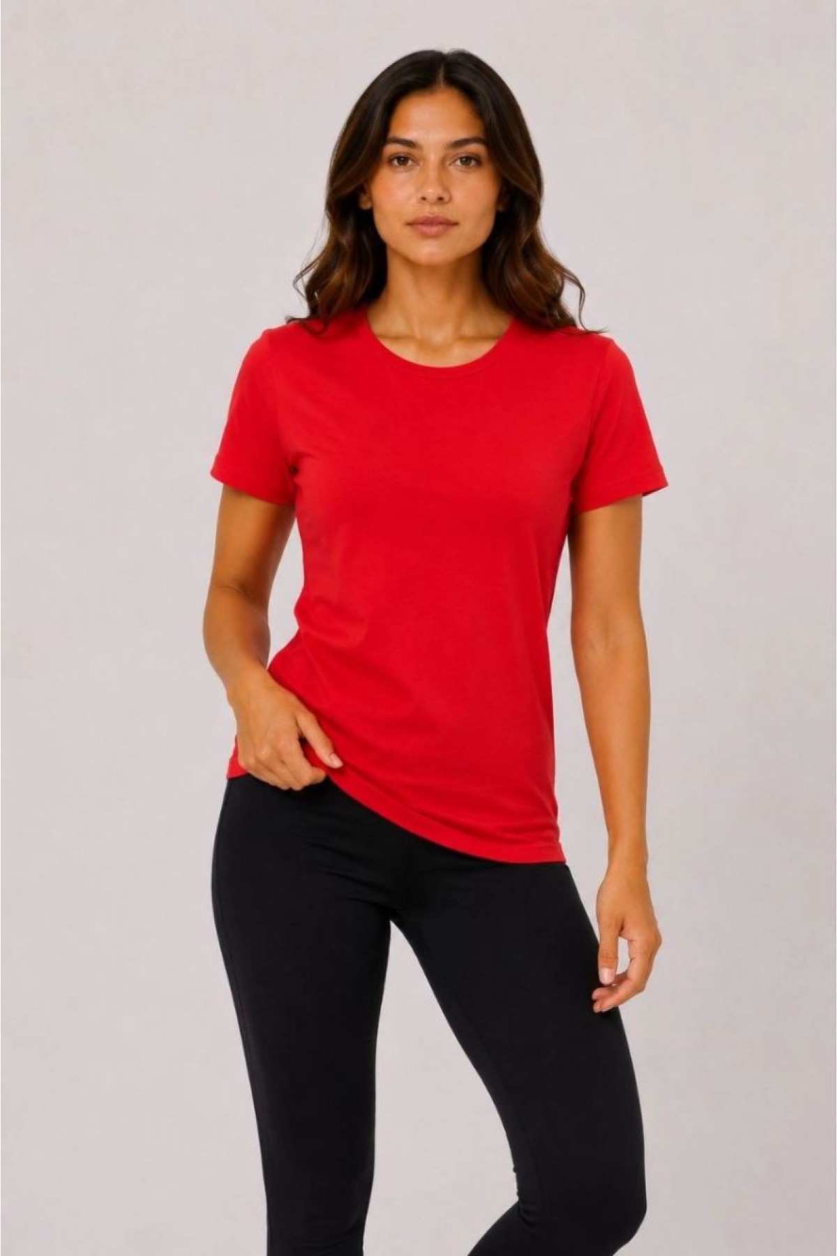 Kadın Basic Tişört Bisiklet Yaka Kısa Kol Günlük Yazlık Slim fit T-Shirt - Kırmızı