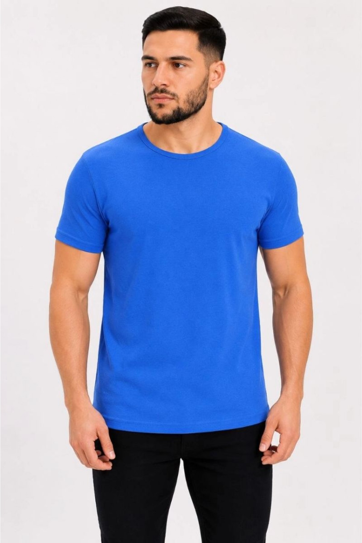 Erkek Basic Tişört Bisiklet Yaka Kısa Kol Günlük Yazlık Slim fit T-Shirt - Saks Mavisi