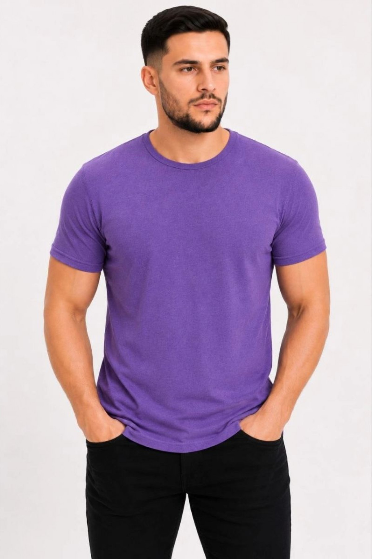 Erkek Basic Tişört Bisiklet Yaka Kısa Kol Günlük Yazlık Slim fit T-Shirt - Mor