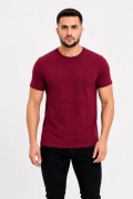 Erkek Basic Tişört Bisiklet Yaka Kısa Kol Günlük Yazlık Slim fit T-Shirt - Bordo