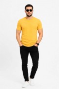 Erkek Basic Tişört Bisiklet Yaka Kısa Kol Günlük Yazlık Slim fit T-Shirt - Sarı