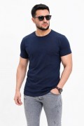 Erkek Basic Tişört Bisiklet Yaka Kısa Kol Günlük Yazlık Slim fit T-Shirt - Lacivert