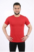 Erkek Basic Tişört Bisiklet Yaka Kısa Kol Günlük Yazlık Slim fit T-Shirt - Kırmızı