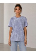 Kadın Yıkamalı Washed Effect Tişört Bisiklet Yaka Sokak Stil Kısa Kol T-Shirt - Gri
