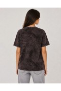 Kadın Yıkamalı Washed Effect Tişört Bisiklet Yaka Sokak Stil Kısa Kol T-Shirt - Siyah