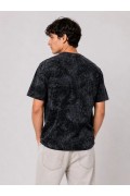 Erkek Yıkamalı Washed Effect Tişört Bisiklet Yaka Sokak Stil Kısa Kol T-Shirt - Siyah