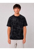 Erkek Yıkamalı Washed Effect Tişört Bisiklet Yaka Sokak Stil Kısa Kol T-Shirt - Siyah